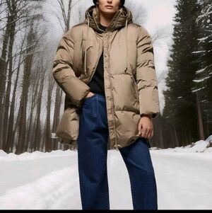 ZARA Oversized Puffer Coat(Taupe Brown, US XXL)